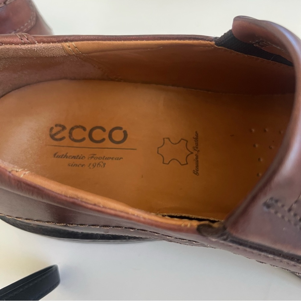 Ecco Shockpoint Brown Leather Apron Loafer Rubber Sole Mens Sz 11 EU 45 - Picture 12 of 16